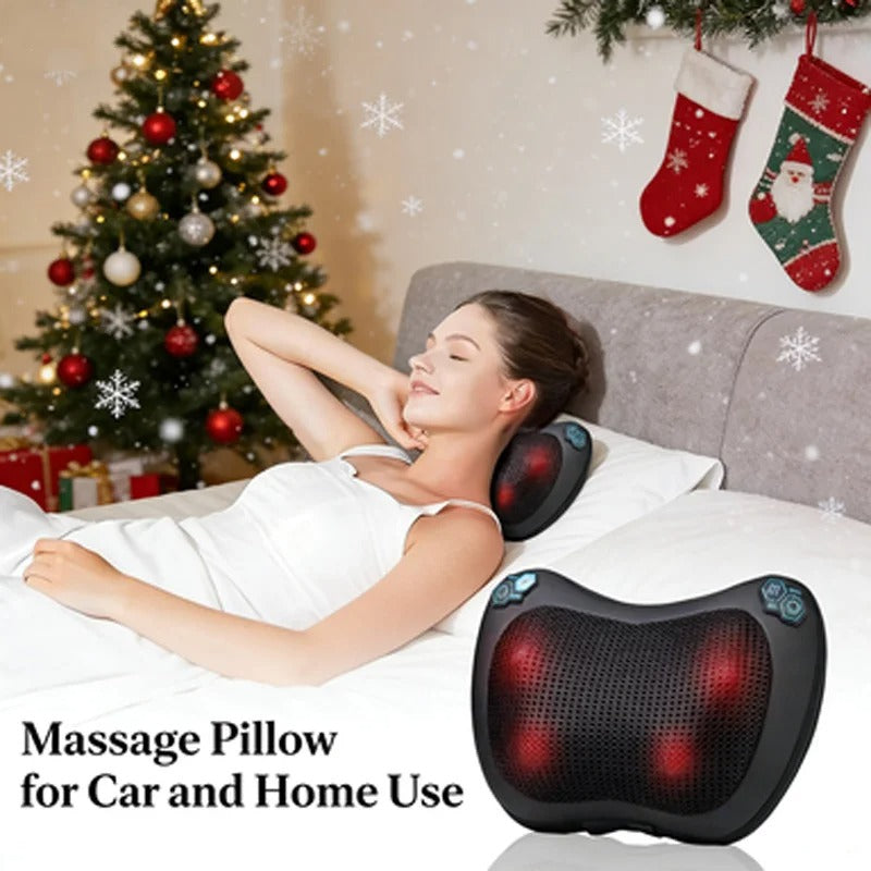 Electric Massage Pillow 4-Button Massager For Shoulder Neck Back Lumbar Hot Compress Kneading Full Body Relax Shiatsu Massage