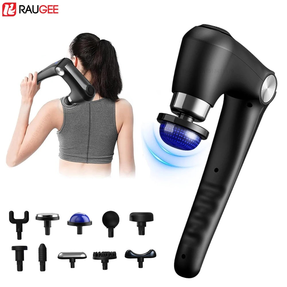 Fascia Gun With Extended Handle Foldable Massage Gun for Neck Back Shoulder Leg Hot Cold Compress Adjustable Body Massagers