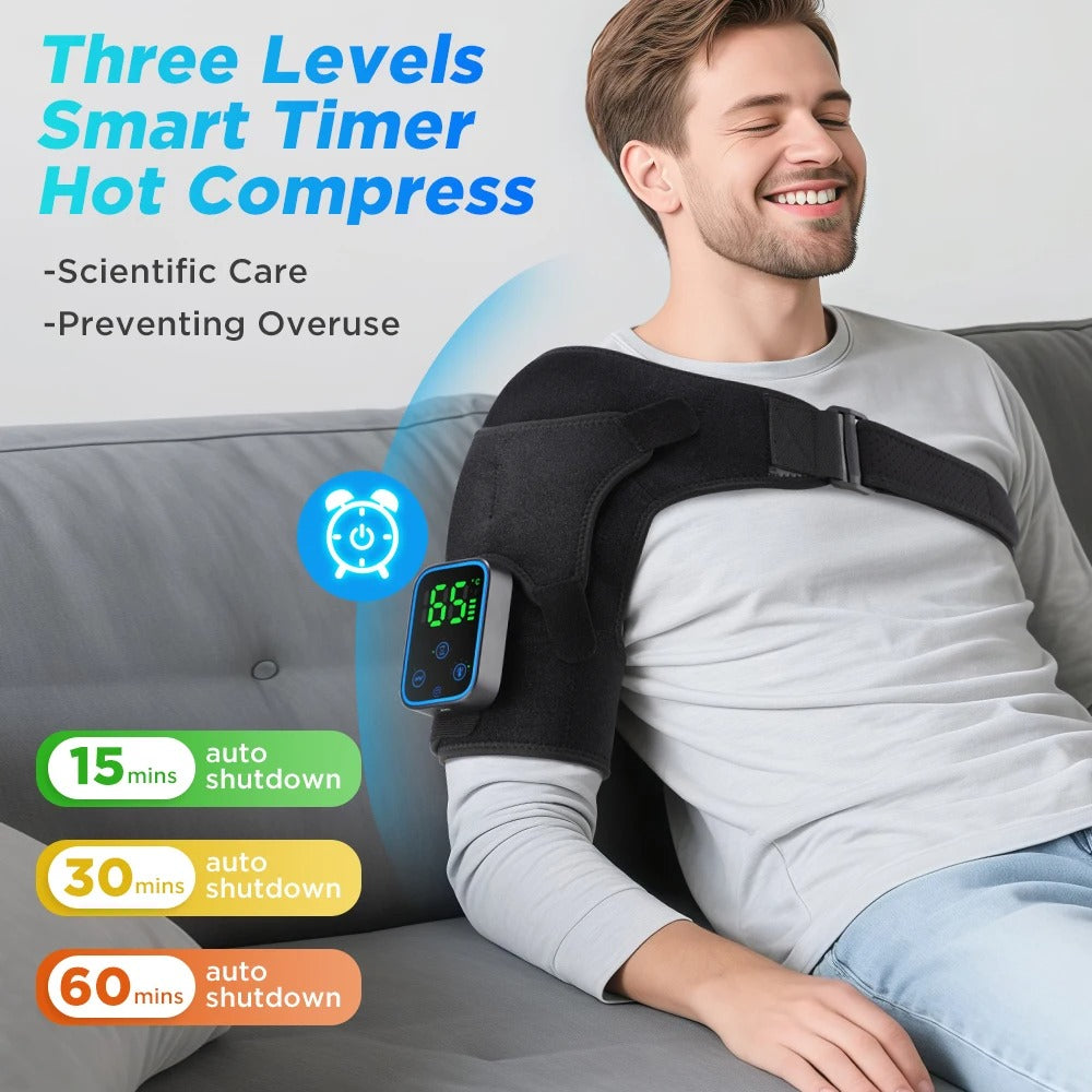 Electric Heating Shoulder Massager Brace Joint Vibration Arthritis Pain Relief LED Smart Controller Adjustable Support Belt