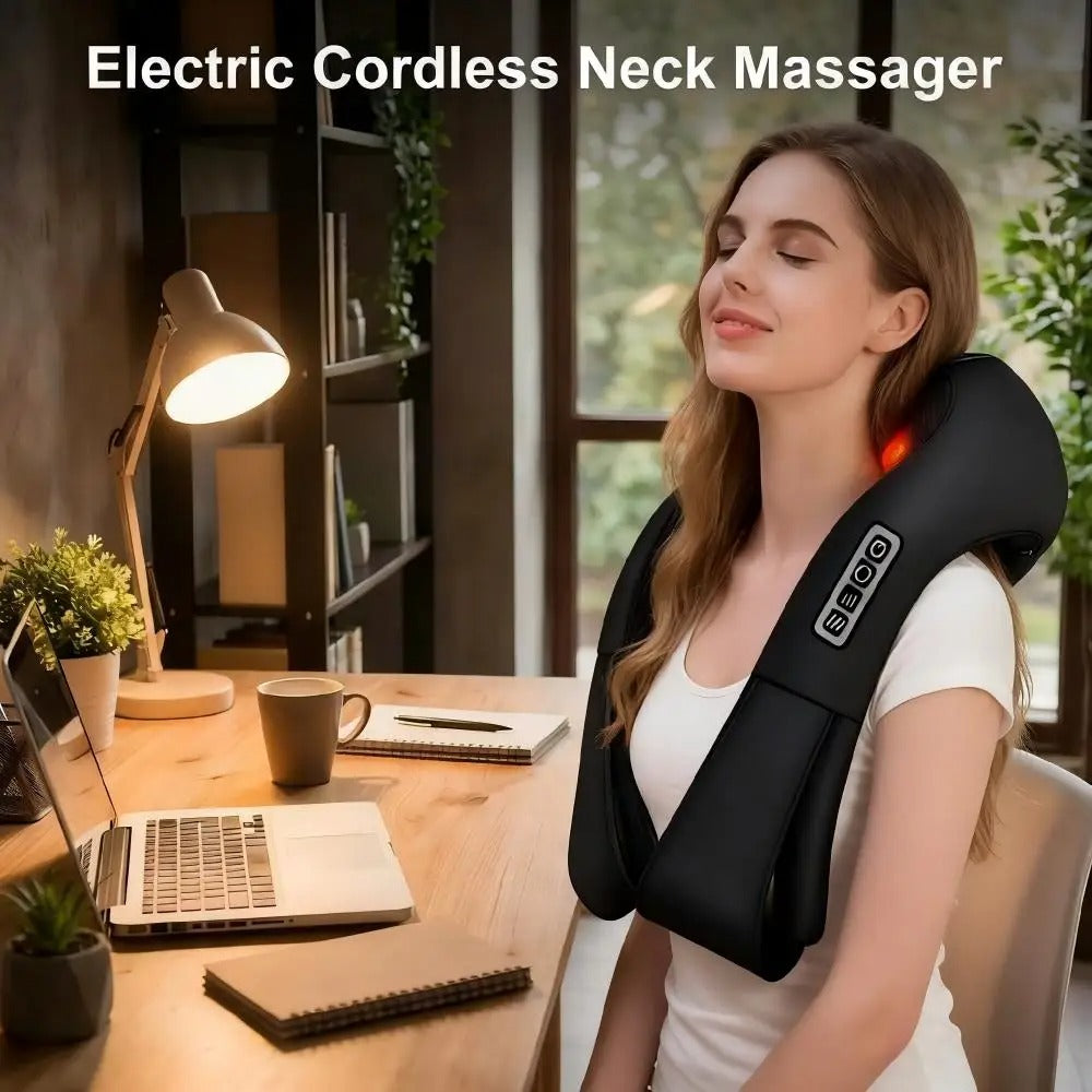 Cordless Neck Massager Electric Shiatsu Massager Back Shoulder Neck Kneading Massager For Pain Relief Deep Tissue Body Massager