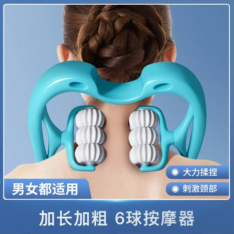 Cervical spine massager manual clip neck neck 6 rounds kneading artefact handheld home six rollers shoulder and neck massage