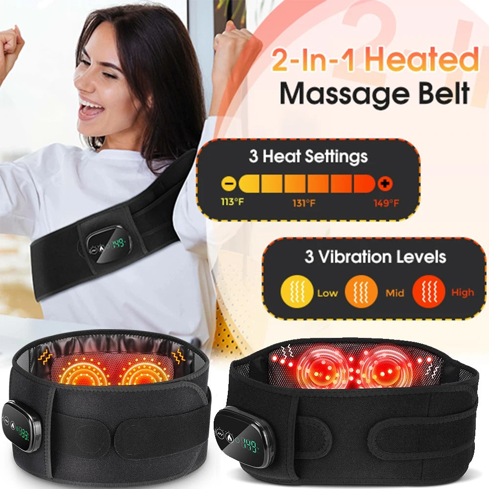 Cordless Heated Massage Pad Red Light Massage Waist Belt 102 Red Light Beads Hot Compress Vibration Relieve Fatigue Relax Muscle
