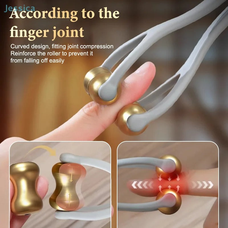 ☆Dual-Row Brass Roller Hand Joint Massage Roller Acupoint Meridian Multifunctional Finger Massager Promote Blood