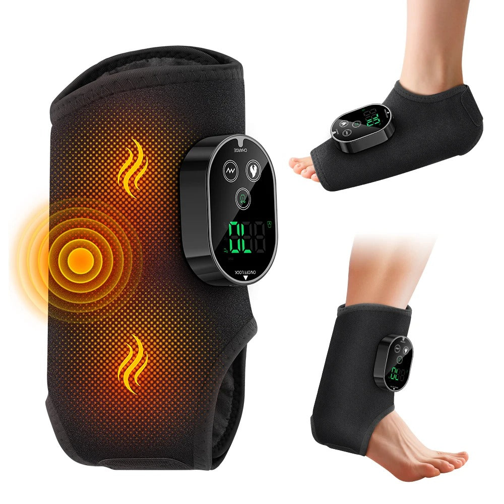 2-in-1 Foot Ankle Massage Belt Heating Vibration Multi-Area Massager with Extension Strap Thermal Relaxation Hot Compress Braces