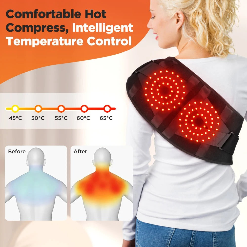 Cordless Heated Massage Pad Red Light Massage Waist Belt 102 Red Light Beads Hot Compress Vibration Relieve Fatigue Relax Muscle