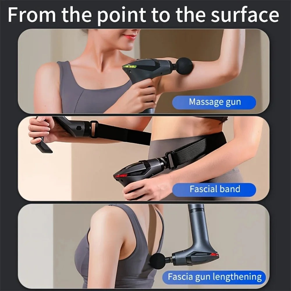 Multi-functional Fascia Massager Gun Deep Tissue muscle Relax With Split Drawstring 12 Leveladjustment for Neck Shoulder Back
