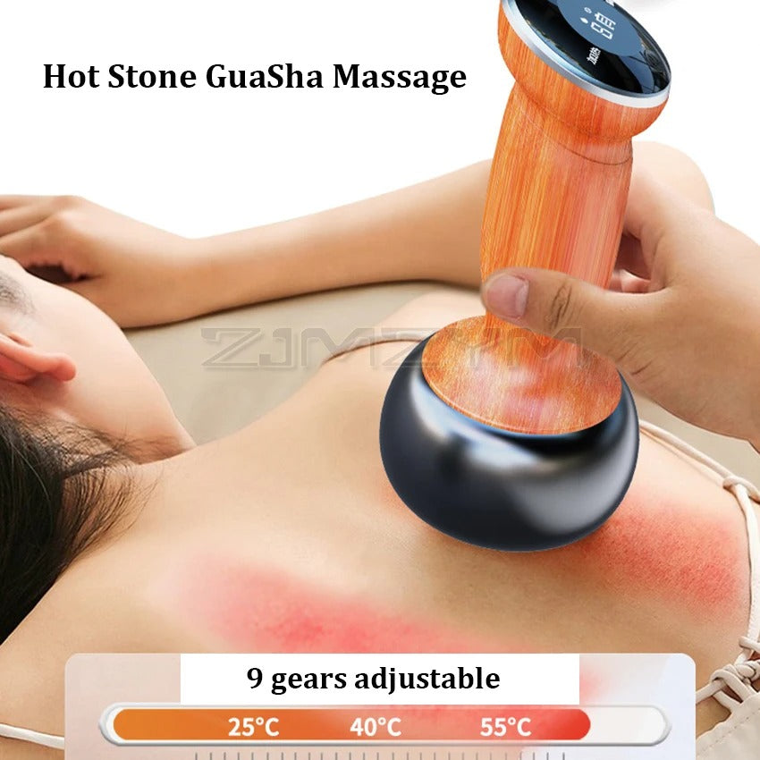 Electric Hot Stone GuaSha Massager Skin Scraping Back Neck Massage Shock Relax Muscles Bian Stone Guasha Tool Physiotherapy