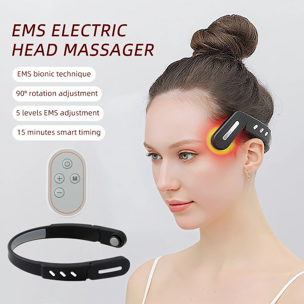 Electric Head Massager EMS Micro-Current Vibration Head Temple Massager Relieve Brain Fatigue Relief Improve Sleep Wireless Use