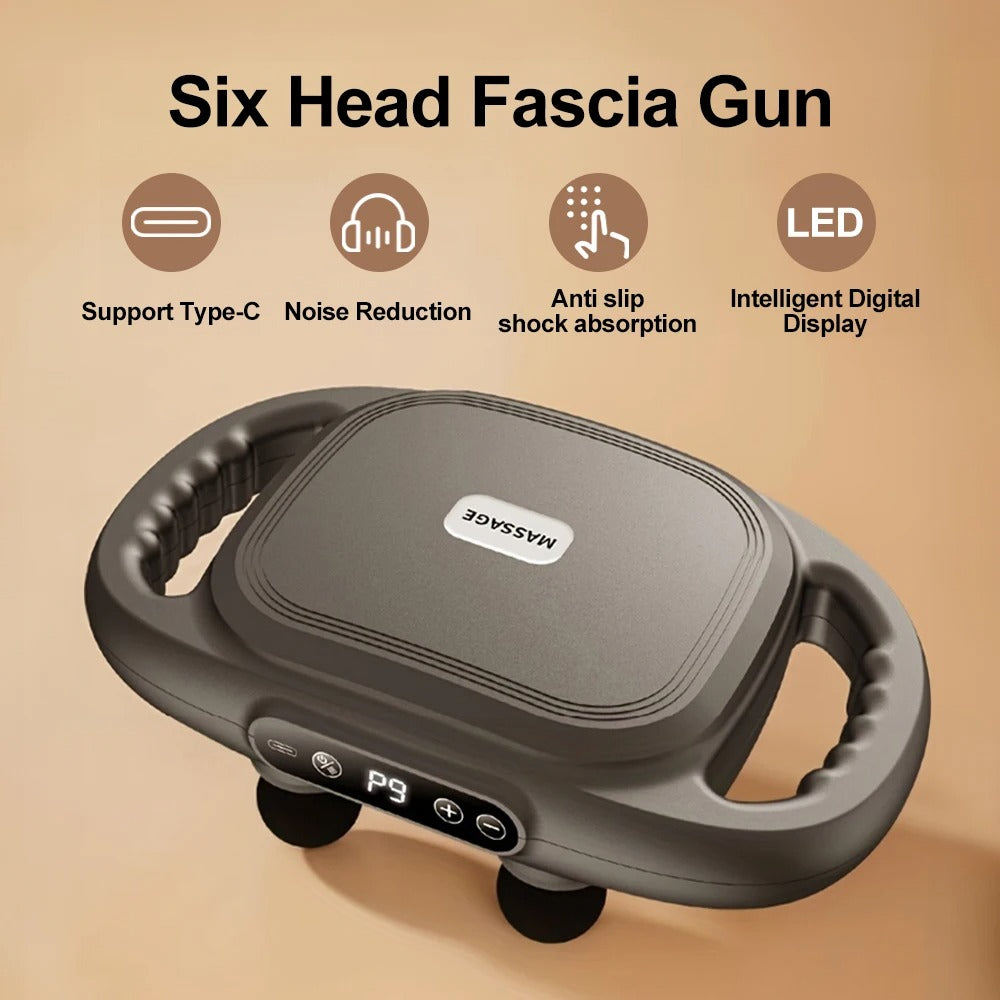 Six-head Fascia Gun Massager Deep Tissue Vibration Electric Fitness Massager Gun For Back Waist Message Body Muscle Relaxation