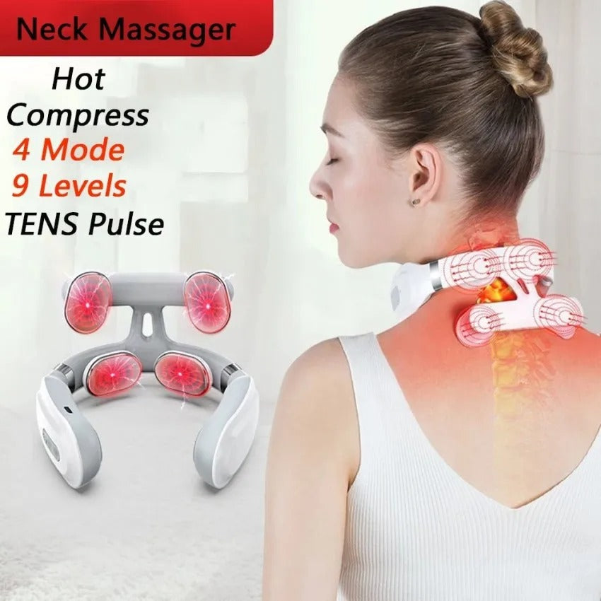 Shoulder Cervical Massager4 Heads Neck Massager Multifunctional Electric Hot Compress Pulse Neck Protector Rechargeable Massage