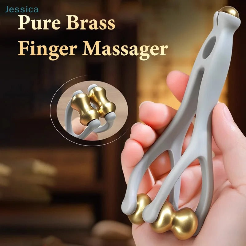 ☆Dual-Row Brass Roller Hand Joint Massage Roller Acupoint Meridian Multifunctional Finger Massager Promote Blood