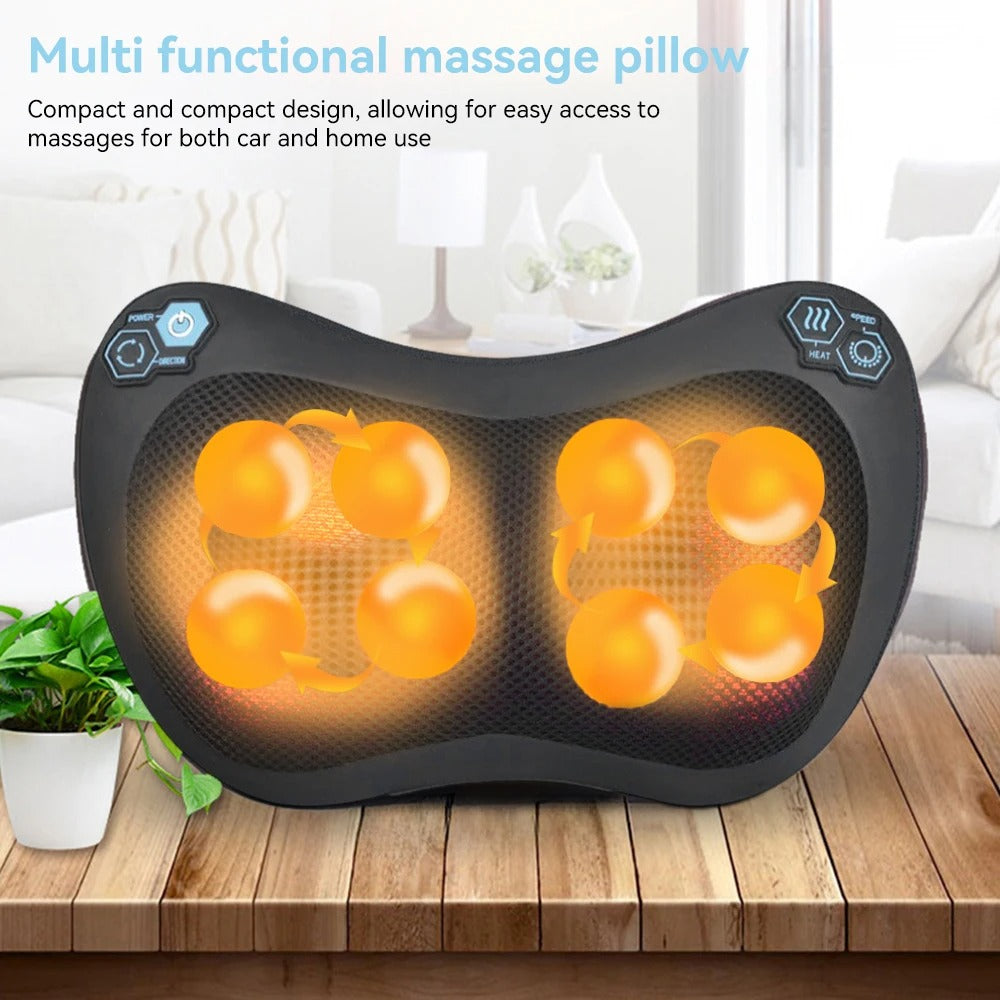 Electric Massage Pillow 4-Button Massager For Shoulder Neck Back Lumbar Hot Compress Kneading Full Body Relax Shiatsu Massage