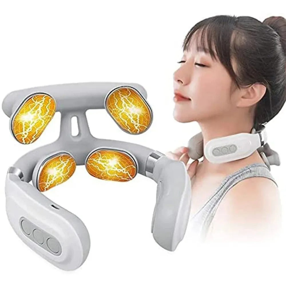 Shoulder Cervical Massager4 Heads Neck Massager Multifunctional Electric Hot Compress Pulse Neck Protector Rechargeable Massage