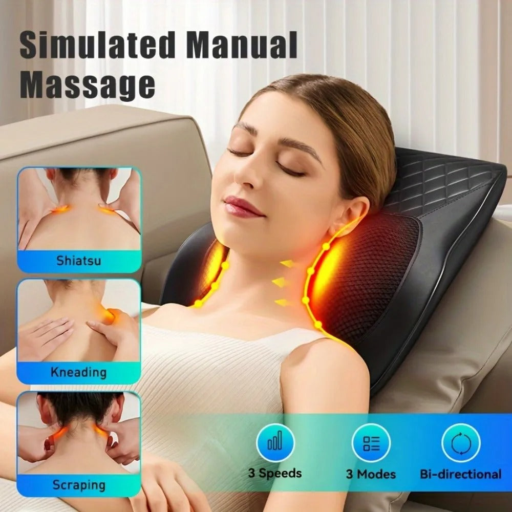 NEW 3D Kneading Deep Tissue Massage Pillow Back Traction with Heat for Muscle Pain Relief Home Office Cars Chairs
