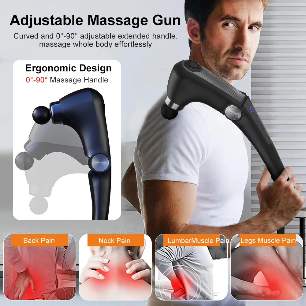 Fascia Gun With Extended Handle Foldable Massage Gun for Neck Back Shoulder Leg Hot Cold Compress Adjustable Body Massagers