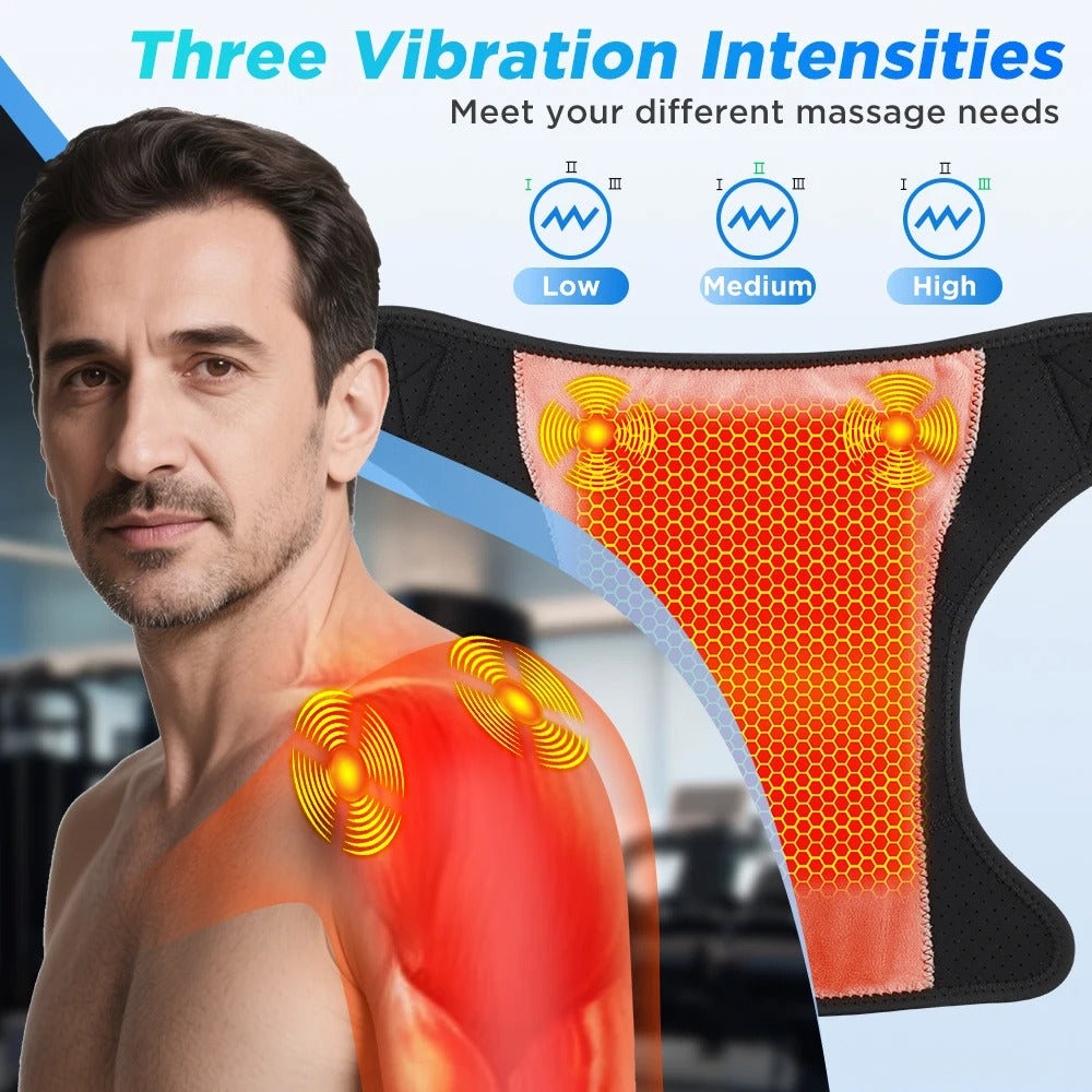 Electric Heating Shoulder Massager Brace Joint Vibration Arthritis Pain Relief LED Smart Controller Adjustable Support Belt