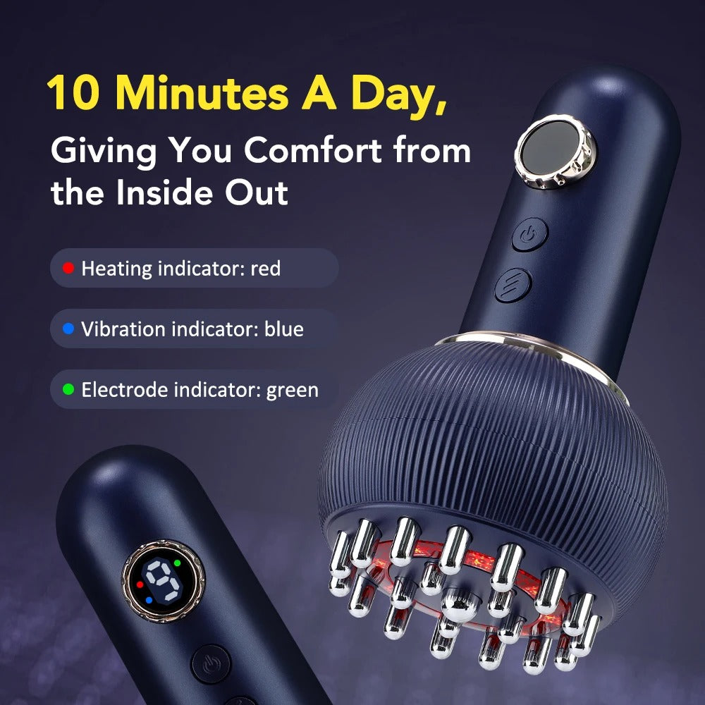 9 Gears Electric Meridian Brush Body Massager with Gua Sha Microcurrent Hot Compress Scraping Feature for Body Slimming