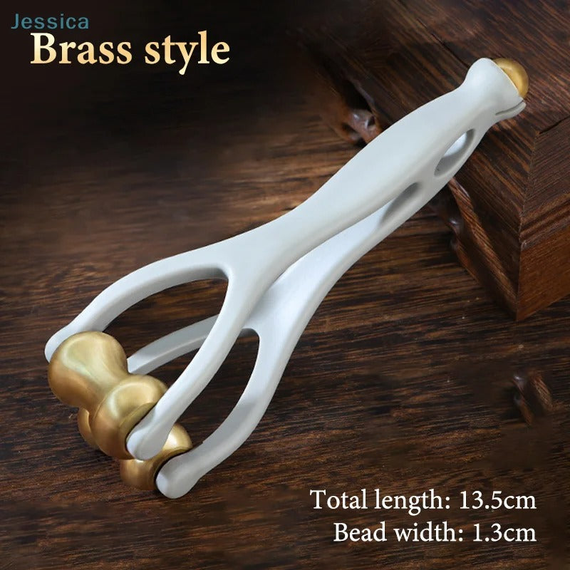 ☆Dual-Row Brass Roller Hand Joint Massage Roller Acupoint Meridian Multifunctional Finger Massager Promote Blood
