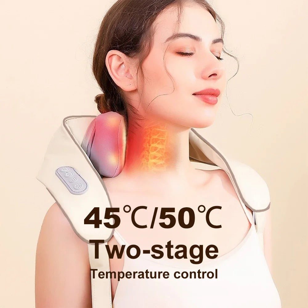 Wireless Neck Shoulder Massager with Heat 3D Kneading Shiatsu for Cervical Spine Hot Compress Vibration Portable for Home/Car