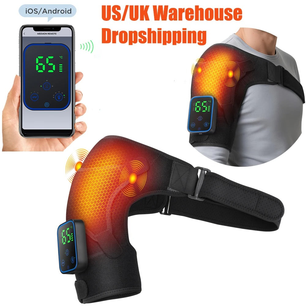 Electric Heating Shoulder Massager Brace Joint Vibration Arthritis Pain Relief LED Smart Controller Adjustable Support Belt