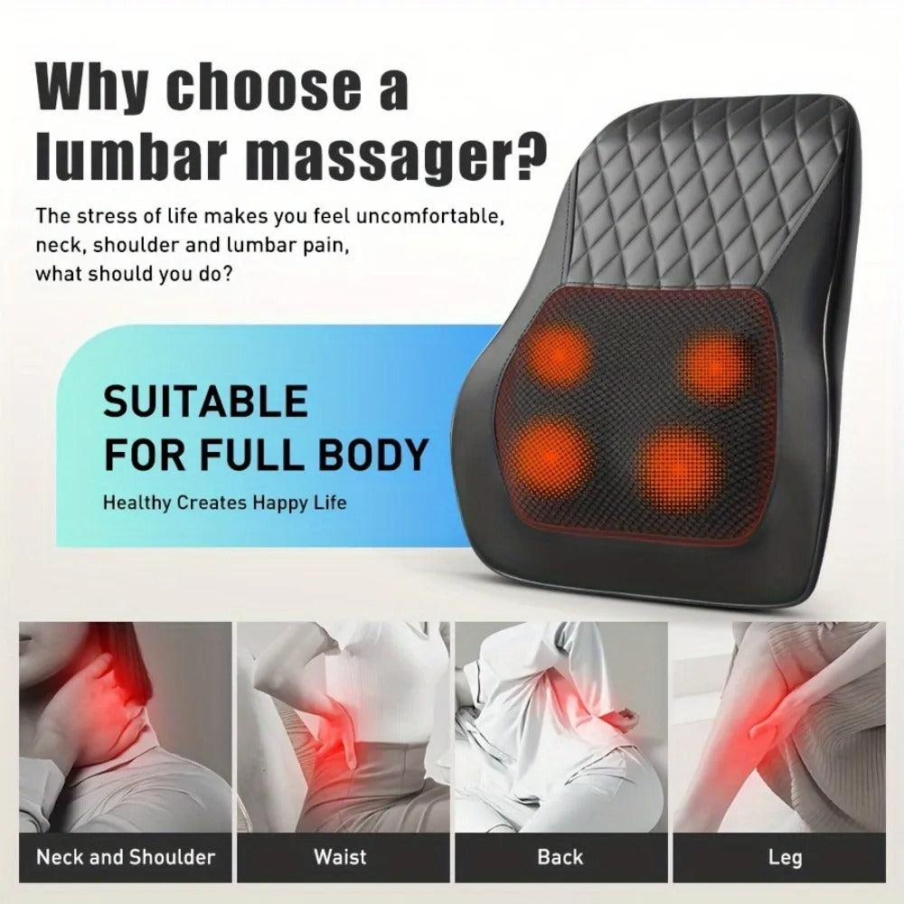 NEW 3D Kneading Deep Tissue Massage Pillow Back Traction with Heat for Muscle Pain Relief Home Office Cars Chairs