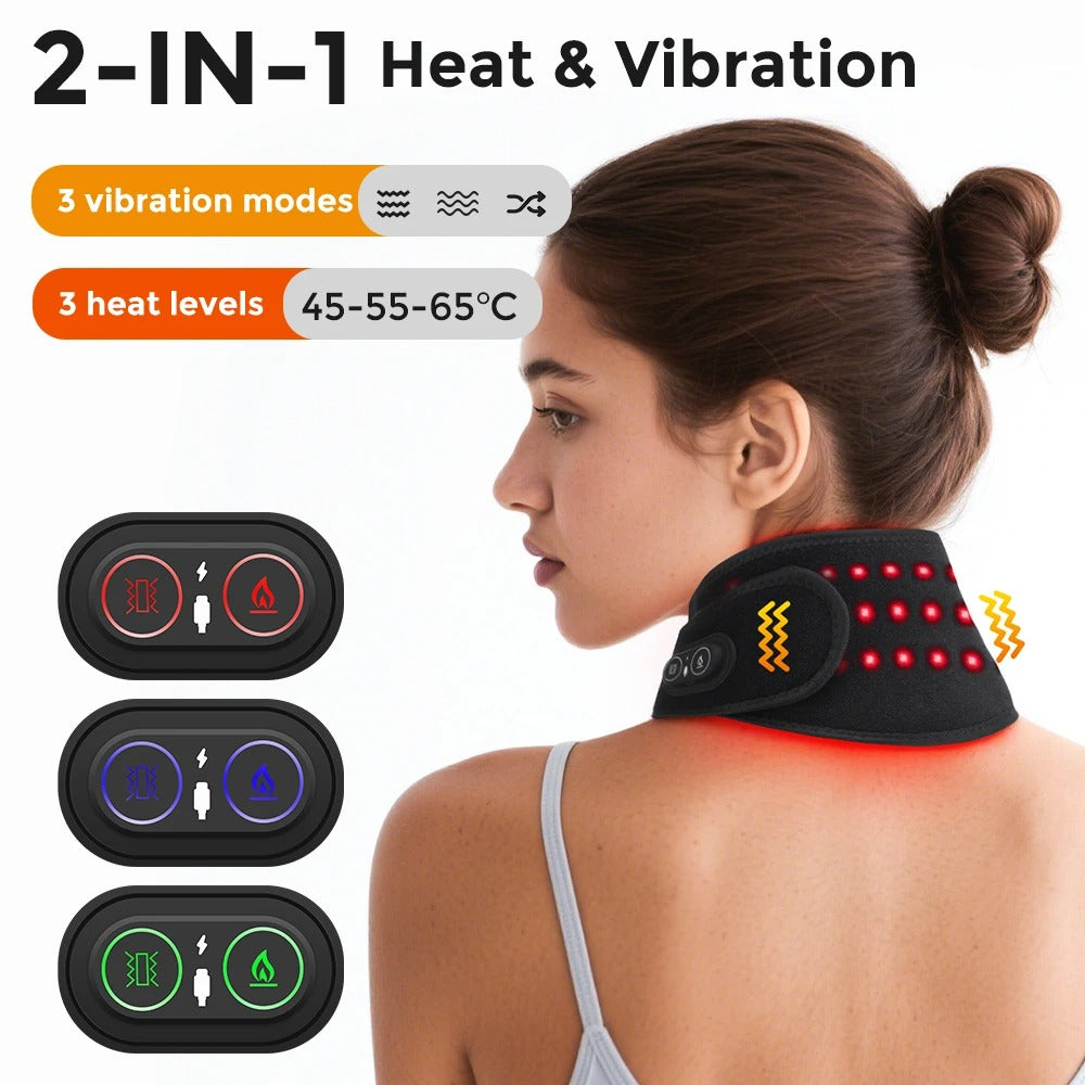 Electric Red Light Heating Neck Belt 660-850nm Infrared Therapy Neck Pain Relief Cervical Protection Neck Vibration Massage Pad