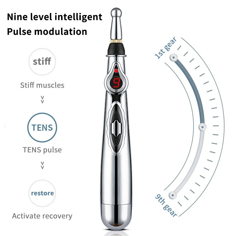 Electric Massage Pen Adjustable For Body Back Hand Massage Press And Relax Muscles, Battery Powered Silver