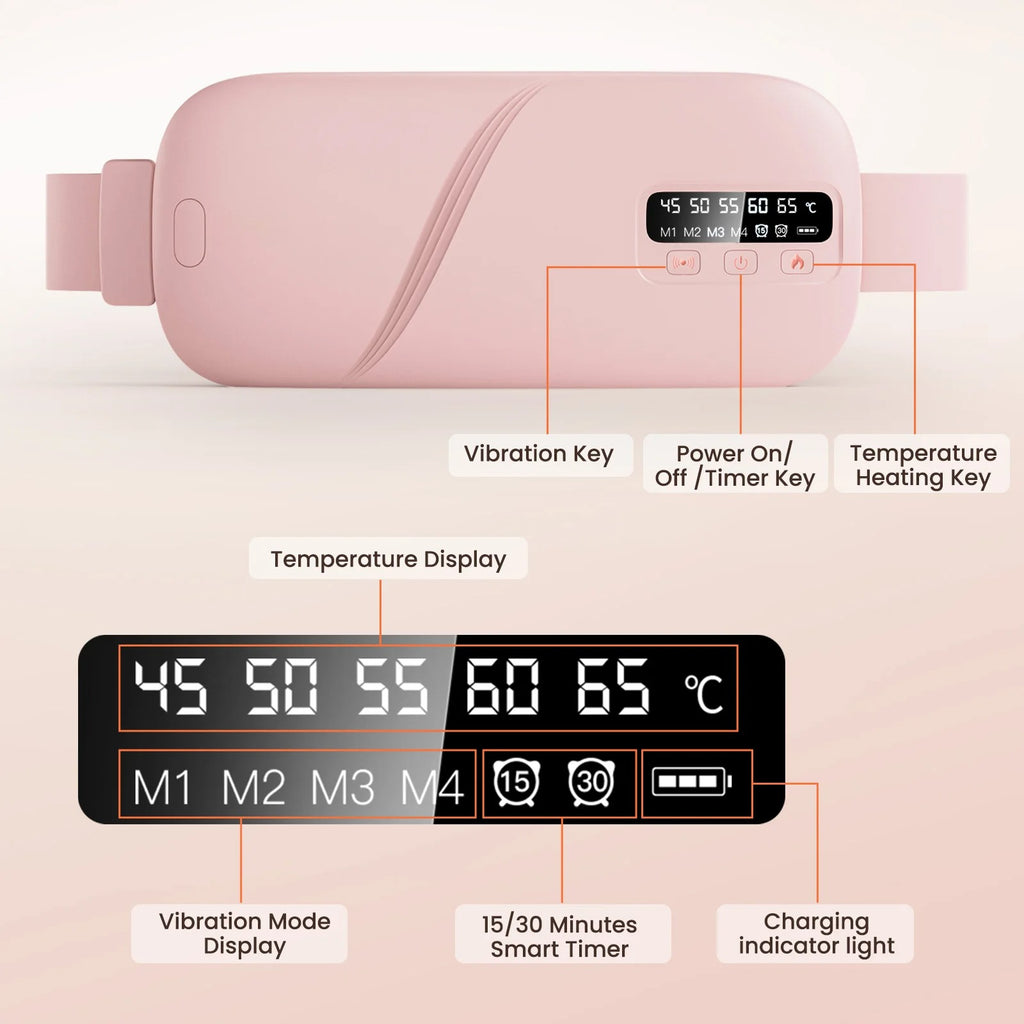 Women’s Period Pain Relief Belt Fast Heating 45-65°C 4 Adjustable Vibration Portable Menstrual Massager for Stomach/Back Pain