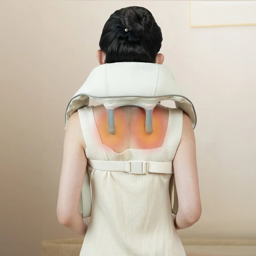 Wireless Neck Shoulder Massager with Heat 3D Kneading Shiatsu for Cervical Spine Hot Compress Vibration Portable for Home/Car