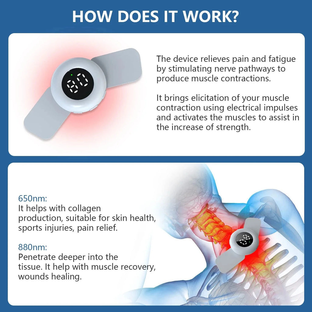 KTS Wireless Neck Massager 650nm+808nm TENS&EMS Pulse Muscle Stimulator&Cold Laser Therapy Body&Neck Massager for Pain Relief