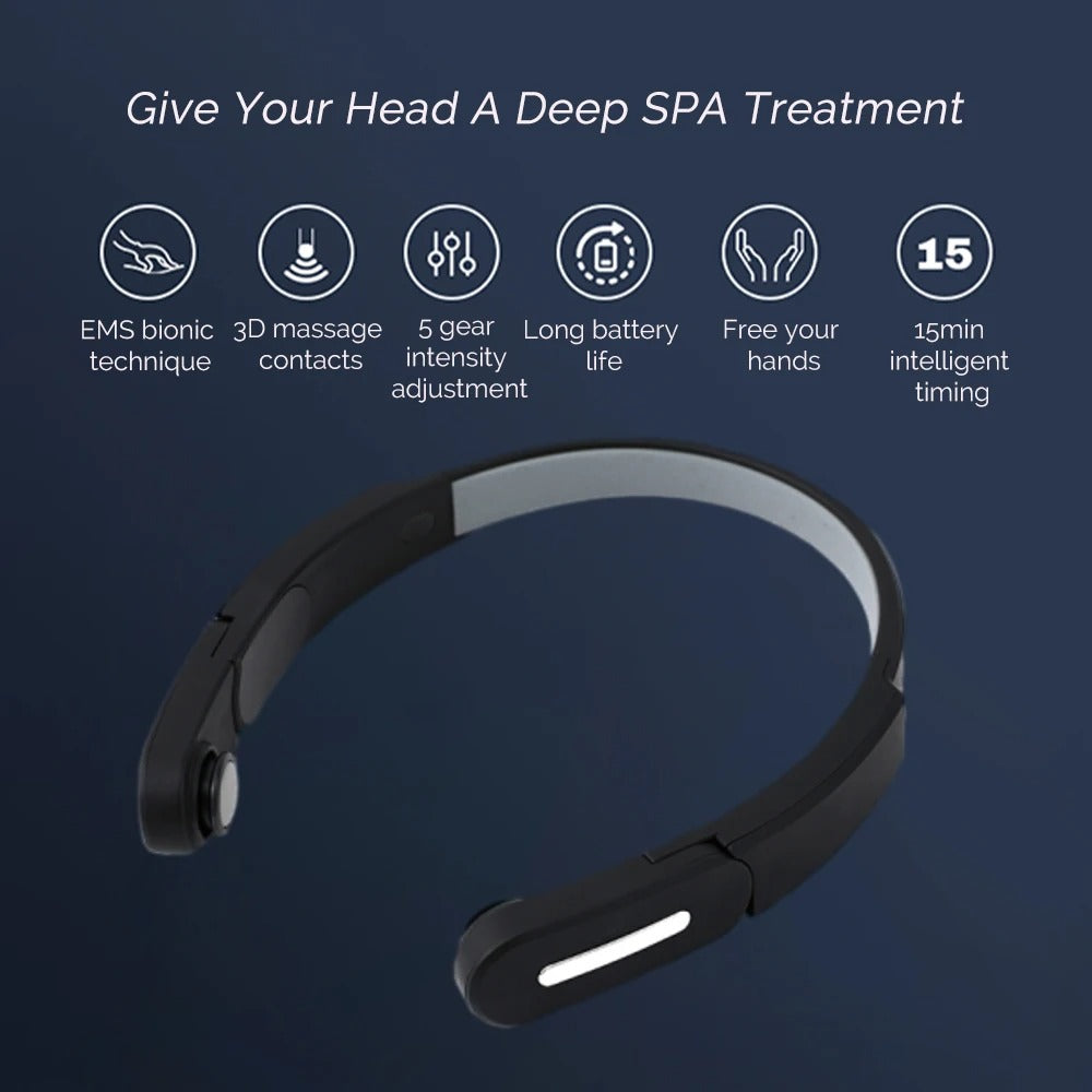 Electric Head Massager EMS Micro-Current Vibration Head Temple Massager Relieve Brain Fatigue Relief Improve Sleep Wireless Use