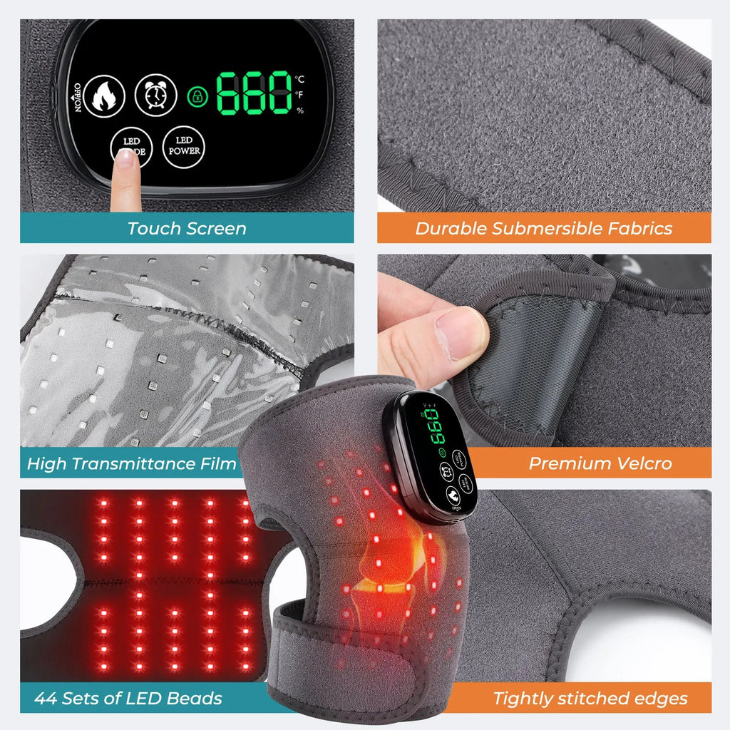 LED Red Light Therapy Knee Massager 660 850nm Infrared Heating Knee Pad Shoulder Elbow Massage Brace For Arthritis Wound Healing
