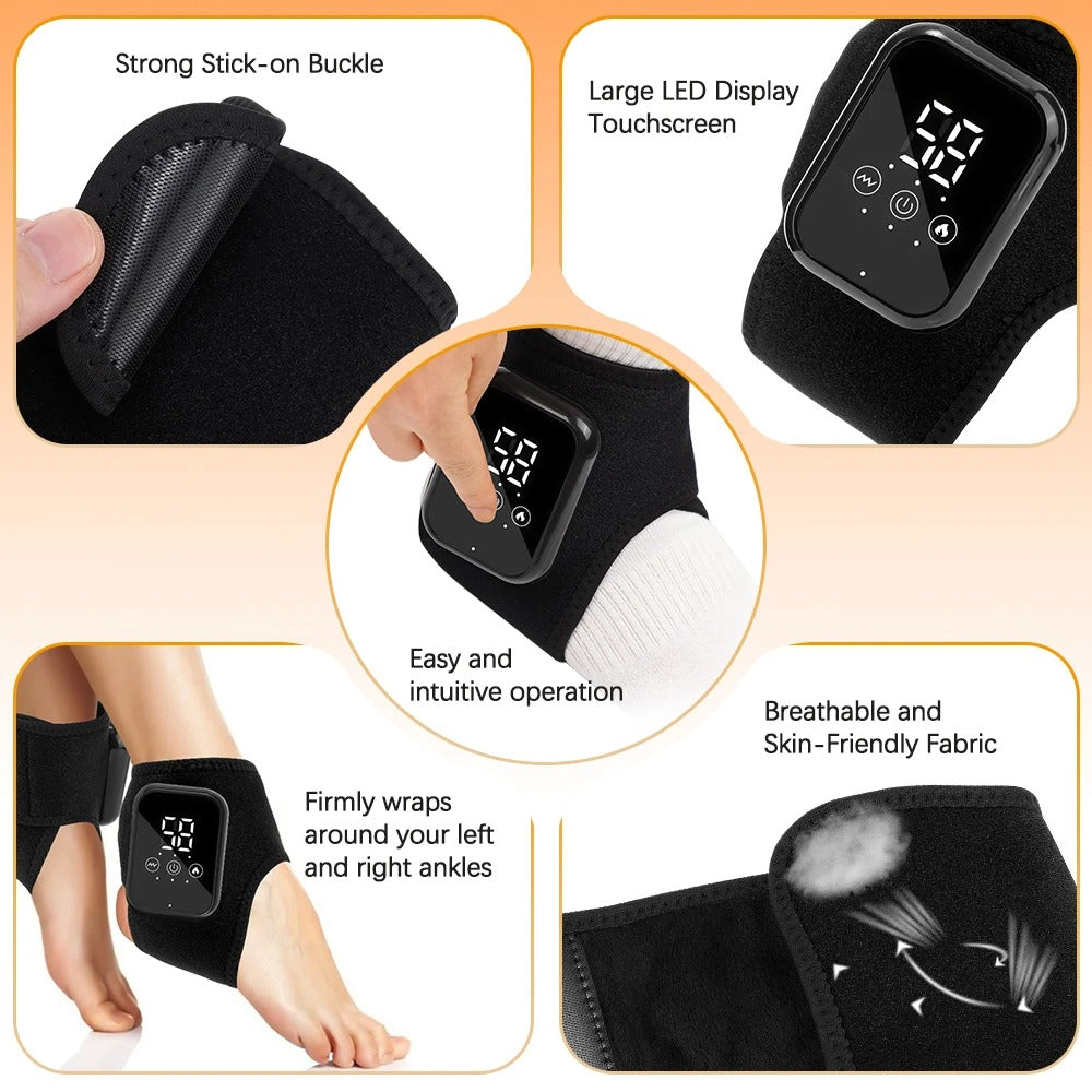 Electric Heating Ankle Guard 3 Levels Hot Compress Vibration Massage Cordless Foot Massager Ankle Joint Protection Heating Strap