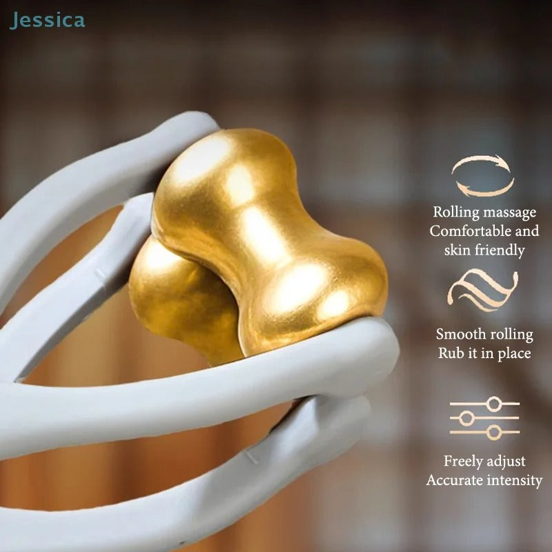 ☆Dual-Row Brass Roller Hand Joint Massage Roller Acupoint Meridian Multifunctional Finger Massager Promote Blood