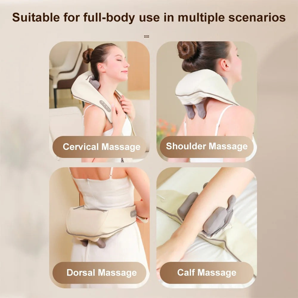 Wireless Neck Shoulder Massager with Heat 3D Kneading Shiatsu for Cervical Spine Hot Compress Vibration Portable for Home/Car