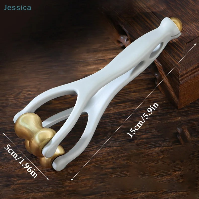 ☆Dual-Row Brass Roller Hand Joint Massage Roller Acupoint Meridian Multifunctional Finger Massager Promote Blood