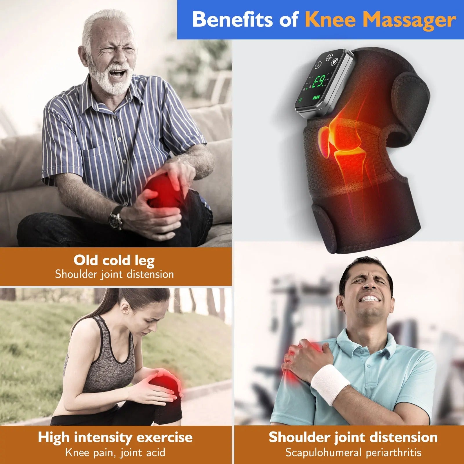 Knee Massager Fast Heating Pad for Shoulder Elbow Leg Knee Massage Device Vibration Massage Warm Heated Kneepad for Men Women