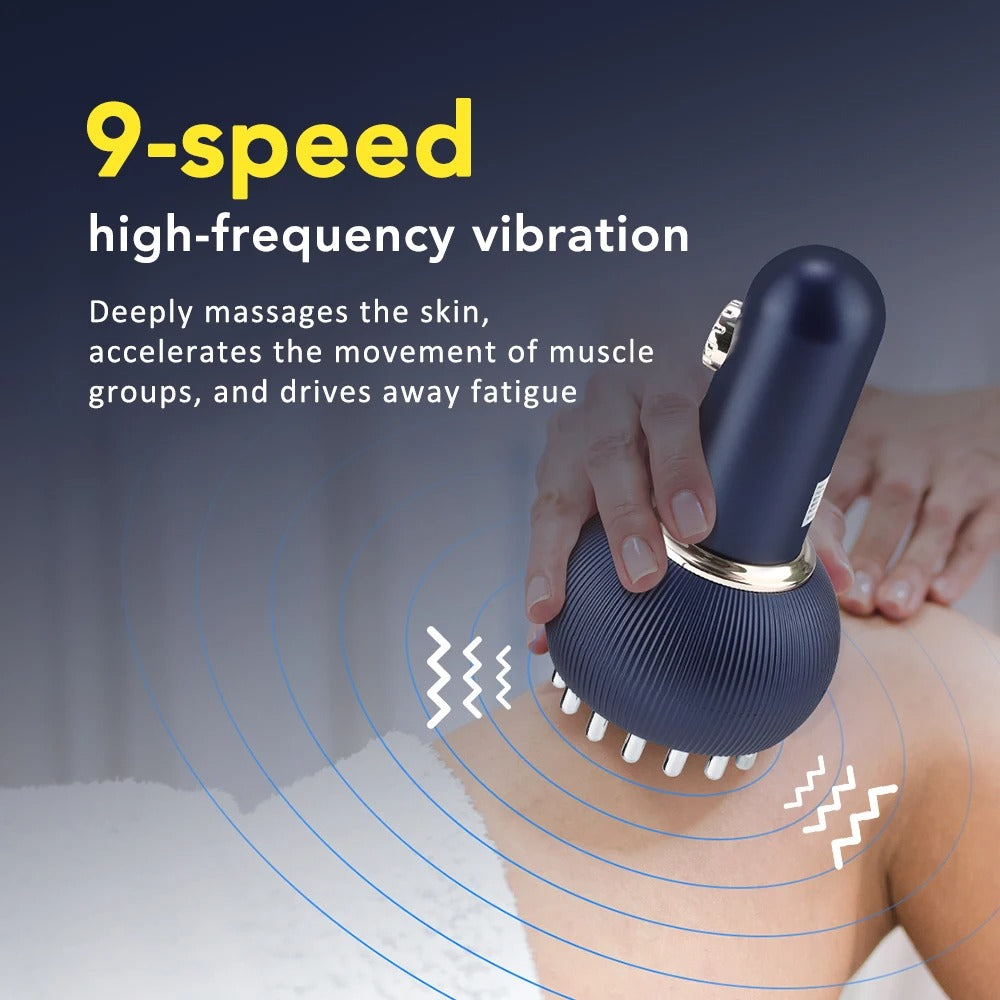 9 Gears Electric Meridian Brush Body Massager with Gua Sha Microcurrent Hot Compress Scraping Feature for Body Slimming