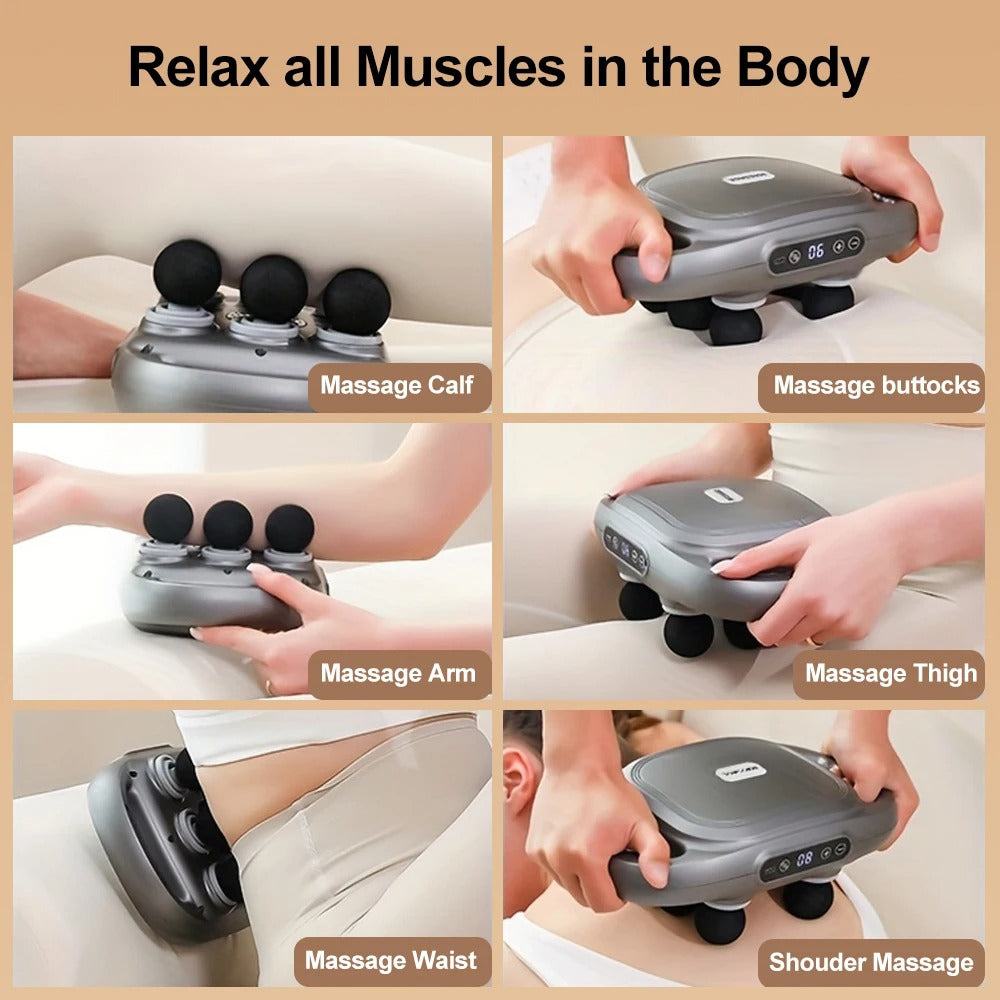Six-head Fascia Gun Massager Deep Tissue Vibration Electric Fitness Massager Gun For Back Waist Message Body Muscle Relaxation