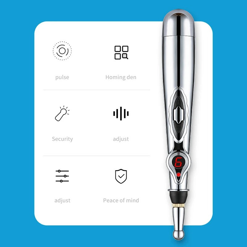 Electric Massage Pen Adjustable For Body Back Hand Massage Press And Relax Muscles, Battery Powered Silver