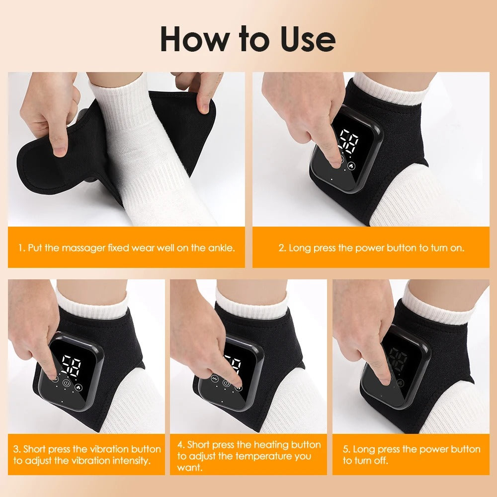 Electric Heating Ankle Guard 3 Levels Hot Compress Vibration Massage Cordless Foot Massager Ankle Joint Protection Heating Strap