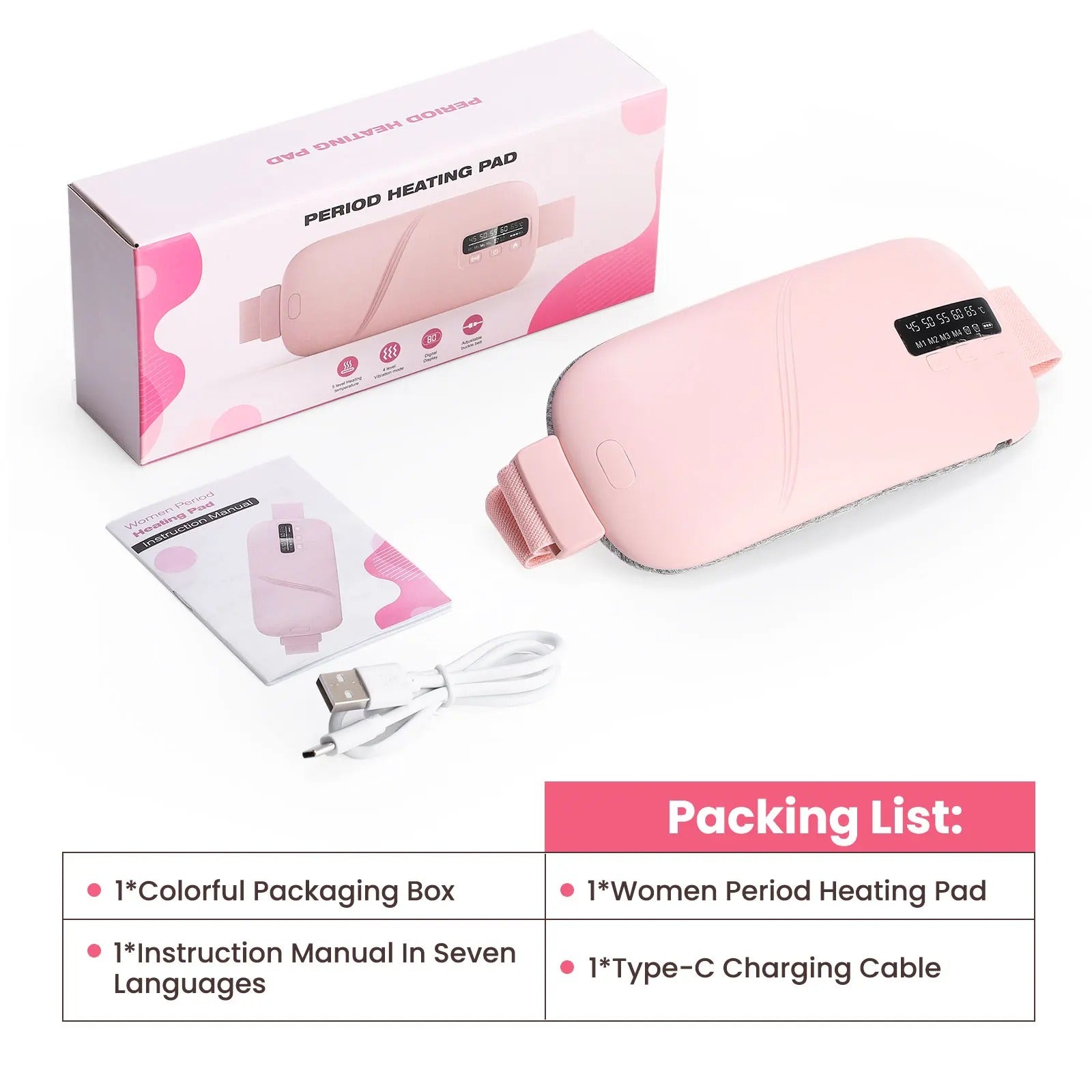 omen’s Period Pain Relief Belt Fast Heating 45-65°C 4 Adjustable Vibration Portable Menstrual Massager for Stomach/Back Pain