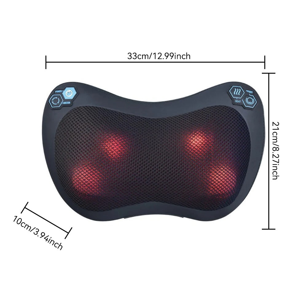 Electric Massage Pillow 4-Button Massager For Shoulder Neck Back Lumbar Hot Compress Kneading Full Body Relax Shiatsu Massage