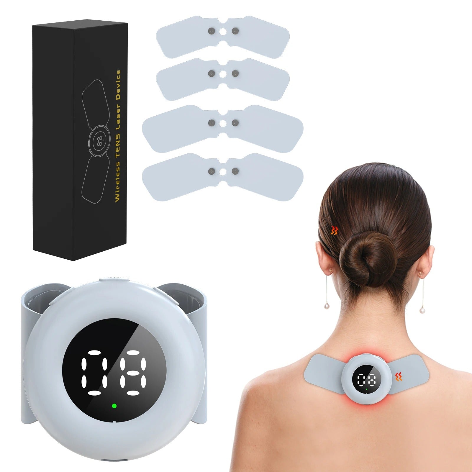 KTS Wireless Neck Massager 650nm+808nm TENS&EMS Pulse Muscle Stimulator&Cold Laser Therapy Body&Neck Massager for Pain Relief