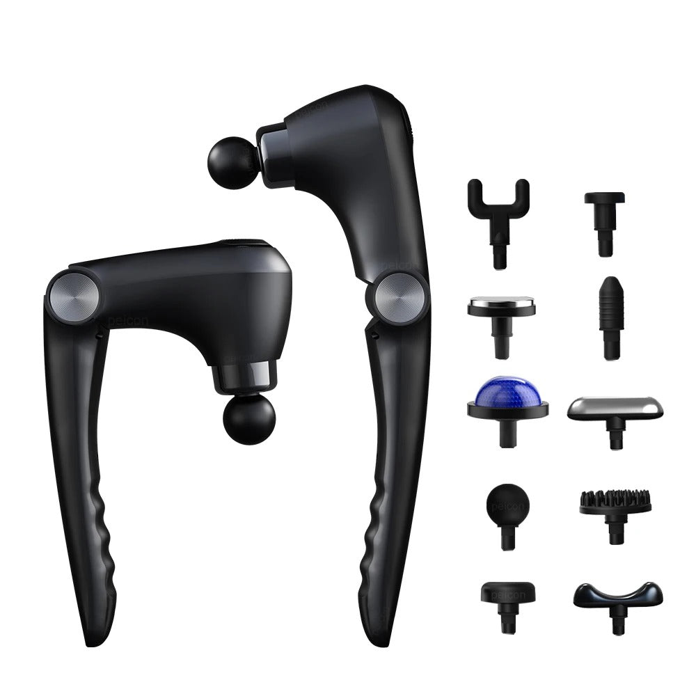 Fascia Gun With Extended Handle Foldable Massage Gun for Neck Back Shoulder Leg Hot Cold Compress Adjustable Body Massagers