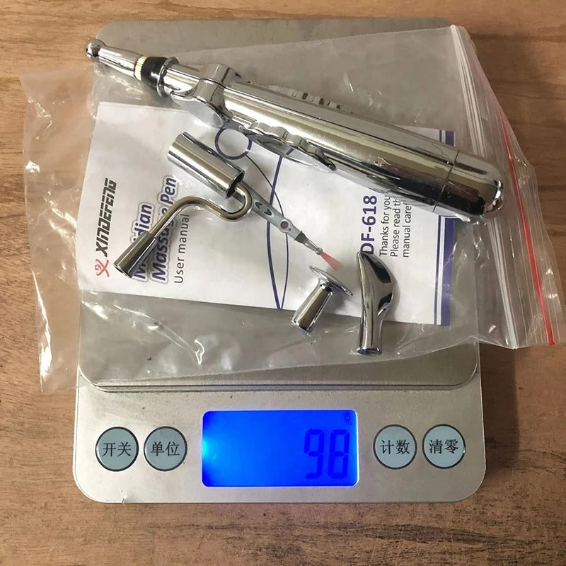 Electric Massage Pen Adjustable For Body Back Hand Massage Press And Relax Muscles, Battery Powered Silver