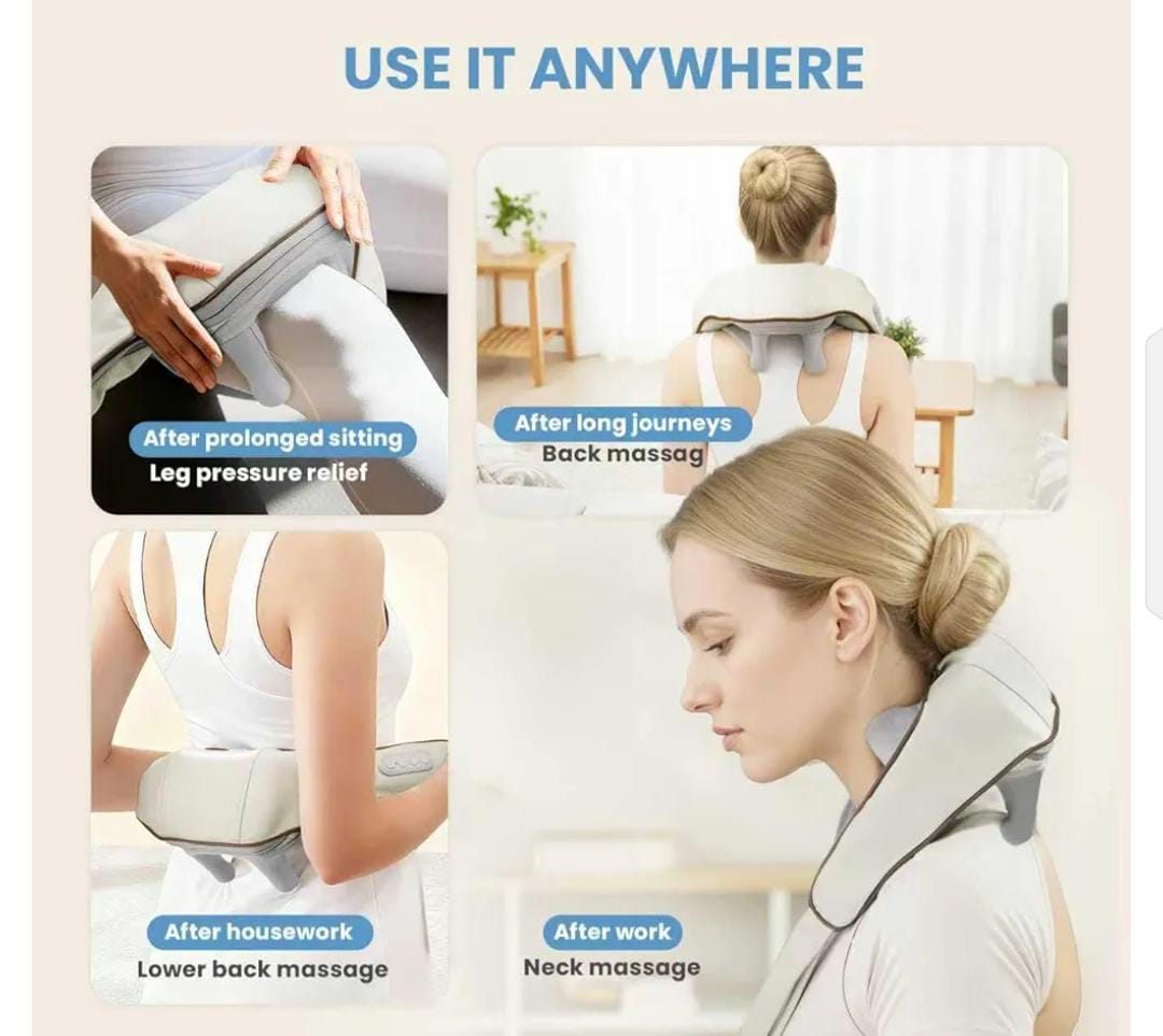 Wireless Neck Shoulder Massager with Heat 3D Kneading Shiatsu for Cervical Spine Hot Compress Vibration Portable for Home/Car