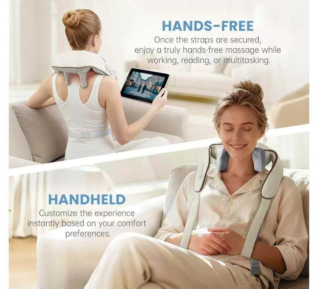 Wireless Neck Shoulder Massager with Heat 3D Kneading Shiatsu for Cervical Spine Hot Compress Vibration Portable for Home/Car