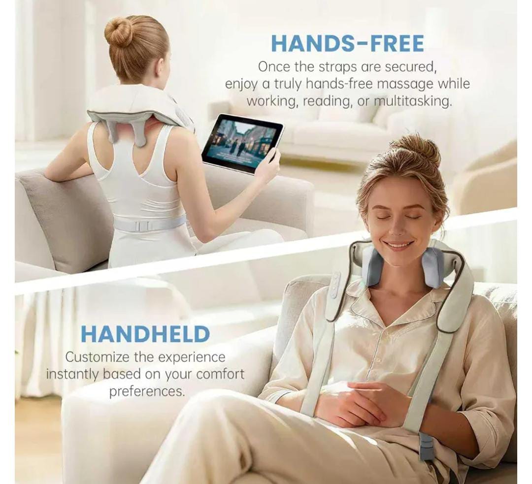 Wireless Neck Shoulder Massager with Heat 3D Kneading Shiatsu for Cervical Spine Hot Compress Vibration Portable for Home/Car
