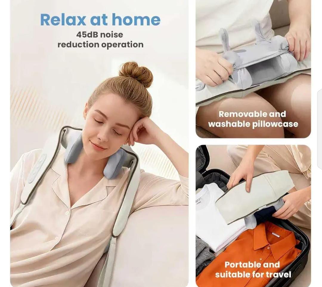 Wireless Neck Shoulder Massager with Heat 3D Kneading Shiatsu for Cervical Spine Hot Compress Vibration Portable for Home/Car